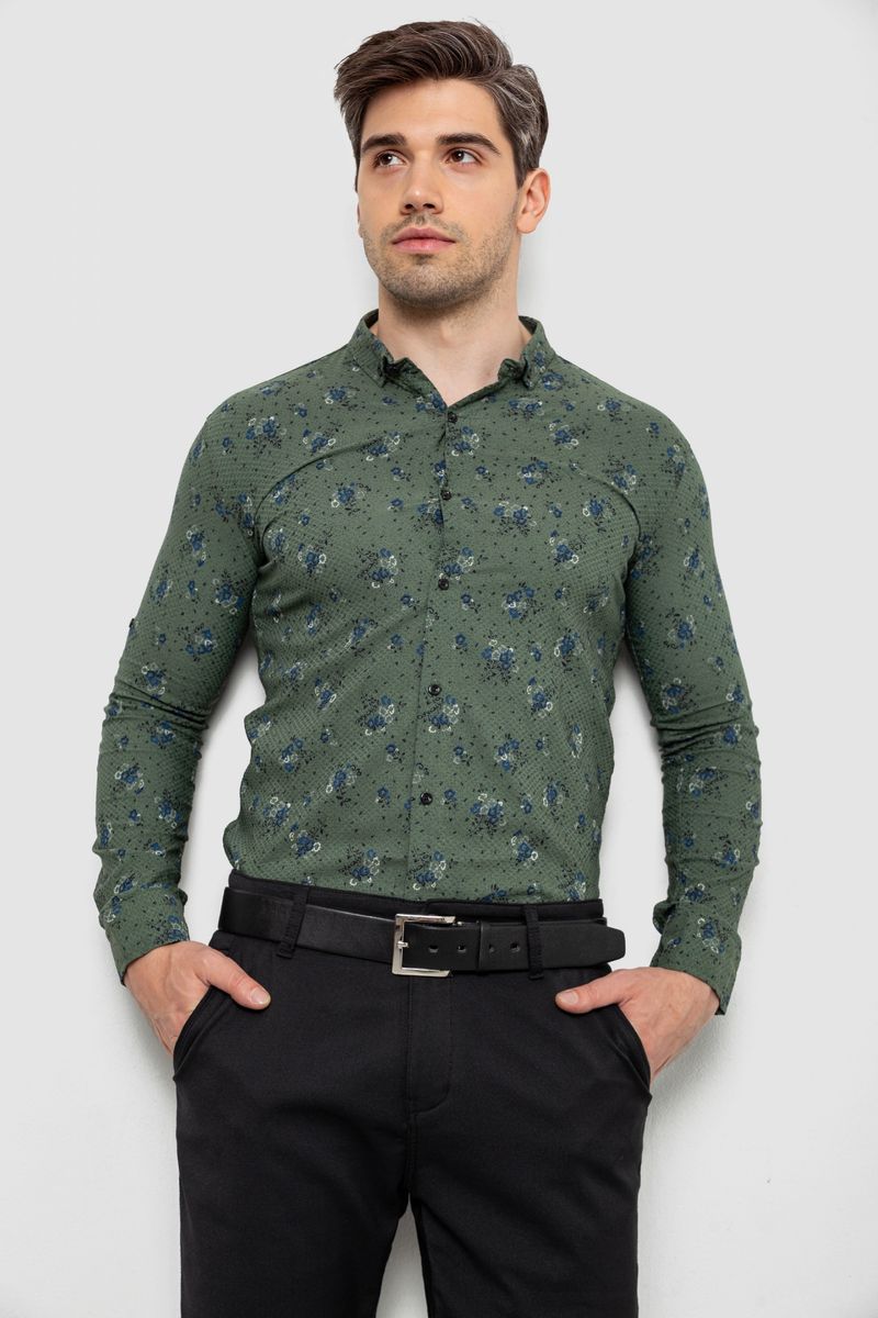 Сорочка чоловіча з принтом, колір хакі, 214R1043