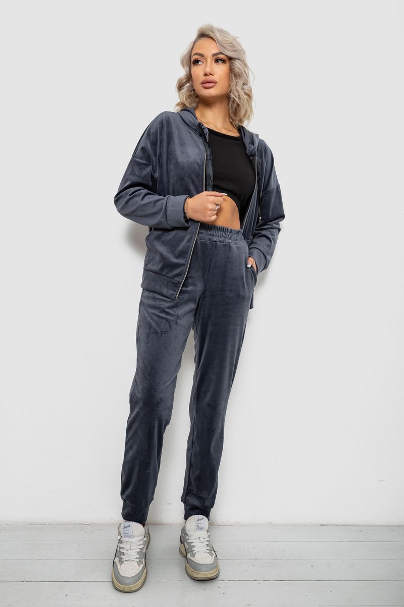 Спортивний костюм жіночий велюровий, колір сірий, 257R4119