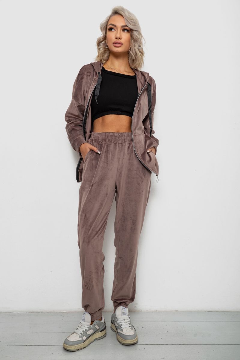 Спортивний костюм жіночий велюровий, колір мокко, 257R4119