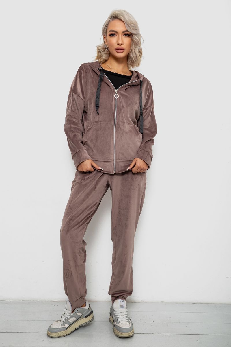 Спортивний костюм жіночий велюровий, колір мокко, 257R4119