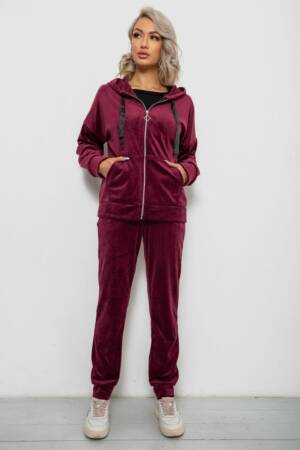 Спортивний костюм жіночий велюровий, колір бордовий, 257R4119