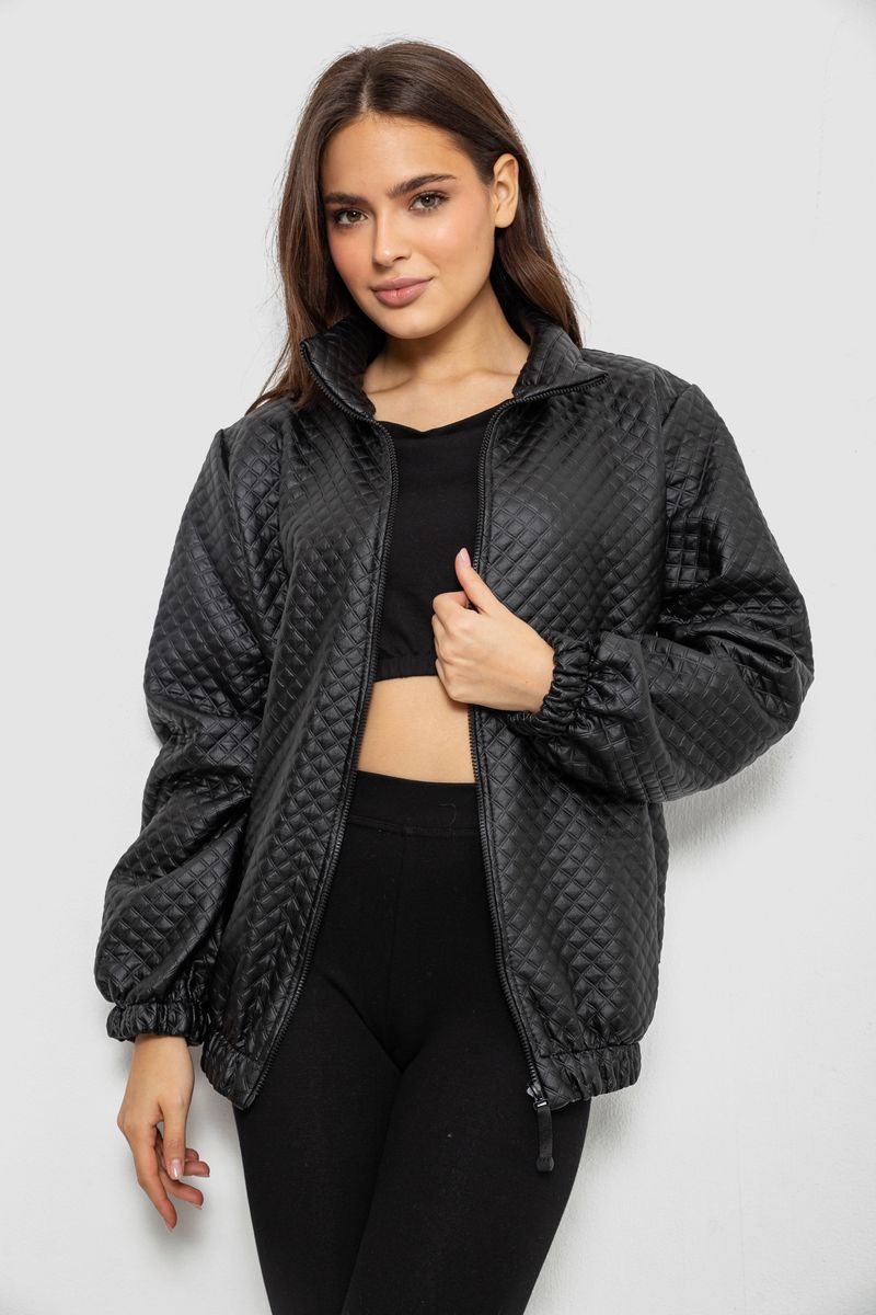 Бомбер жіночий з принтом, колір чорний, 257R72-1