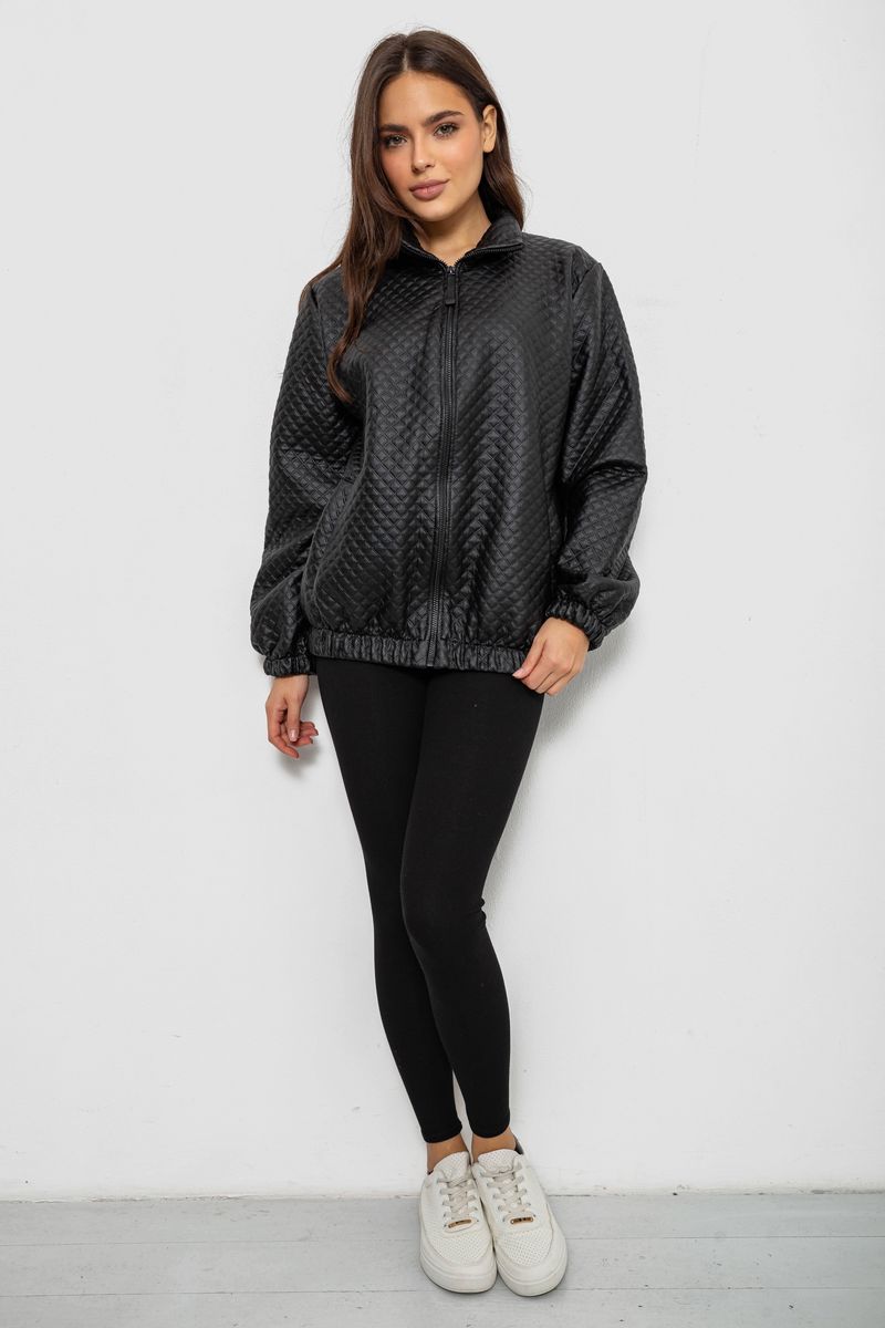 Бомбер жіночий з принтом, колір чорний, 257R72-1 - Зображення 3