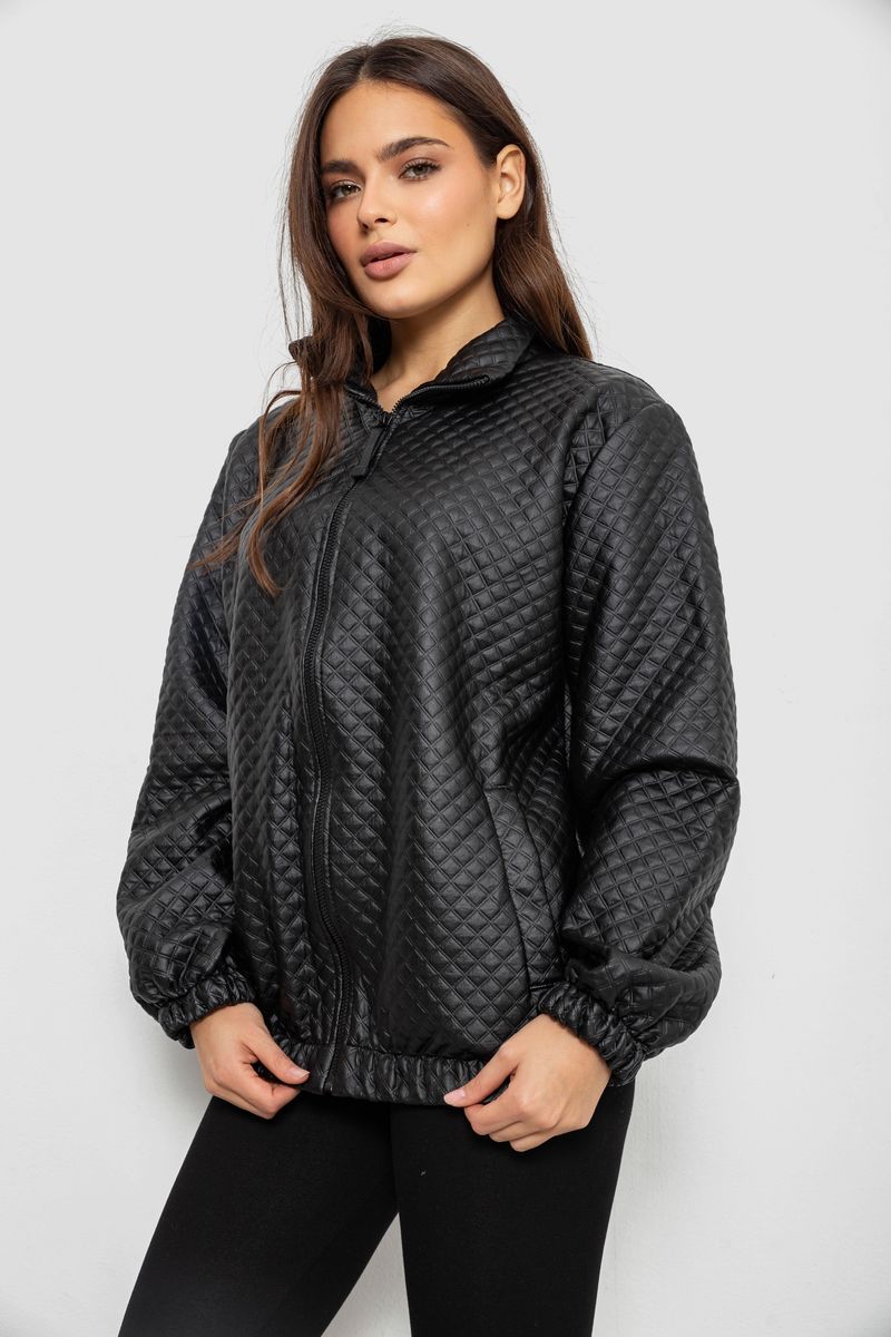 Бомбер жіночий з принтом, колір чорний, 257R72-1 - Зображення 4