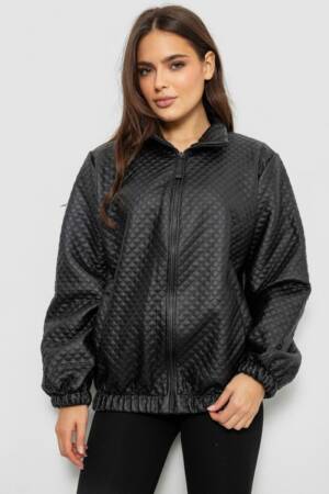 Бомбер жіночий з принтом, колір чорний, 257R72-1