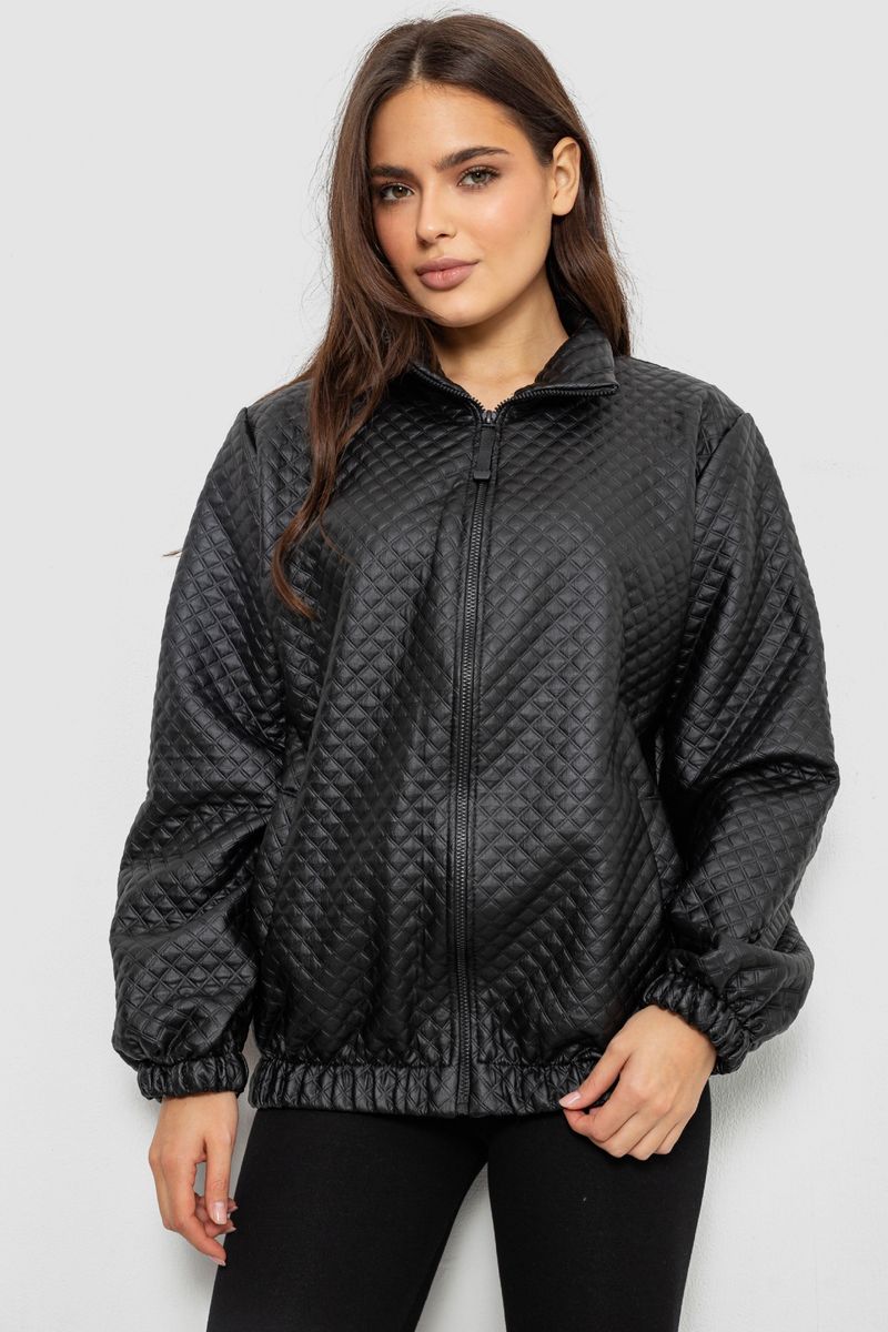 Бомбер жіночий з принтом, колір чорний, 257R72-1