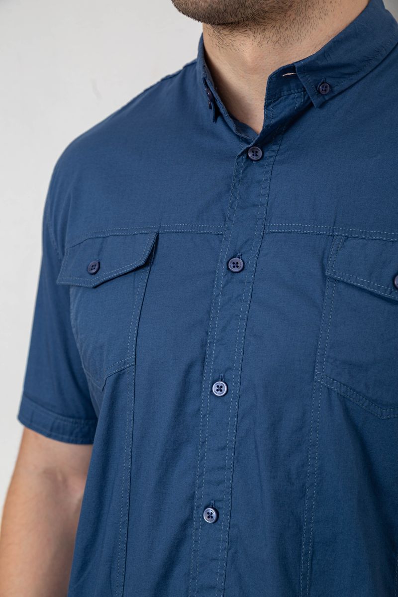 Сорочка чоловіча однотонна, колір синій, 214R6917-2 - Зображення 5