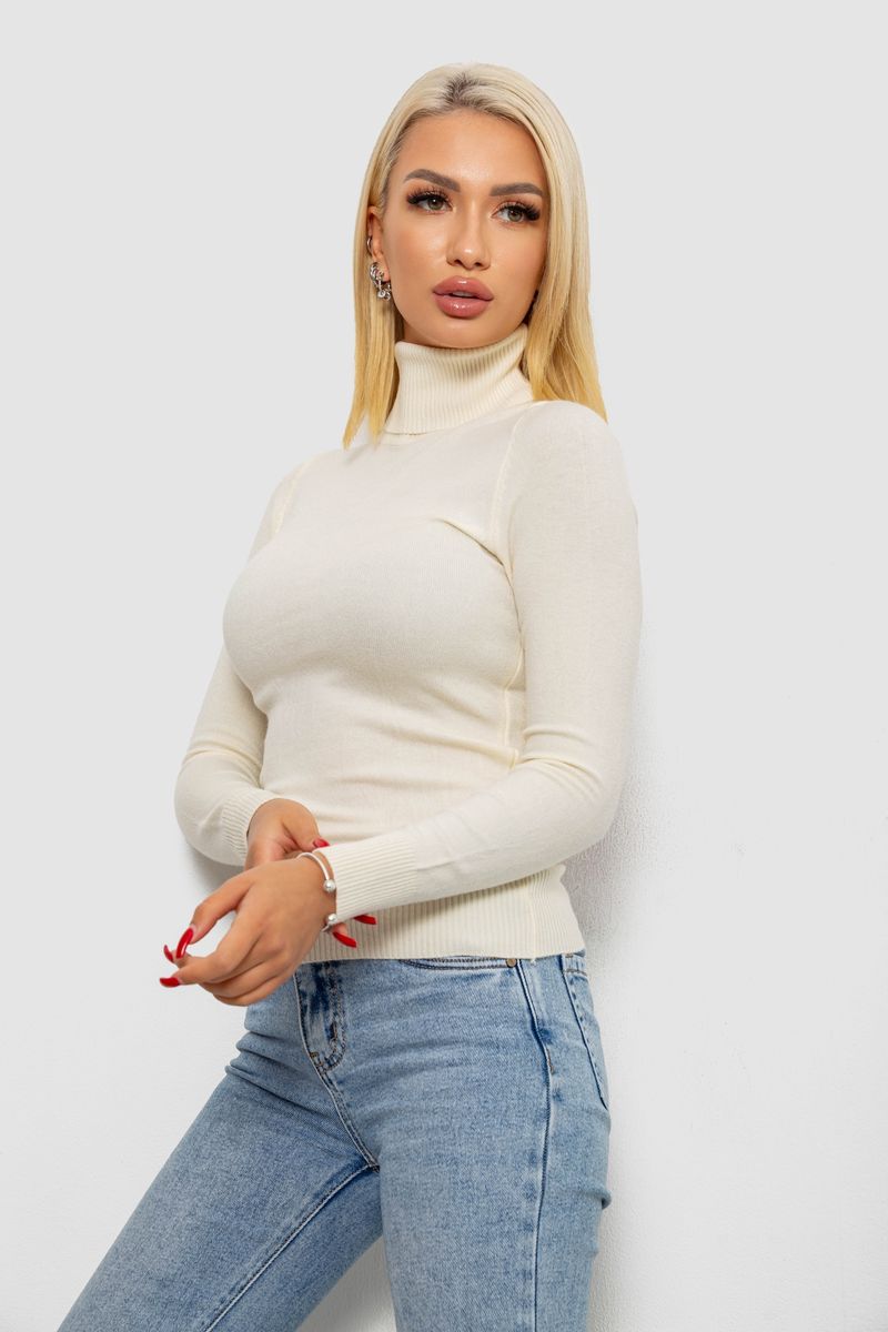 Гольф жіночий однотонний, колір кремовий, 204R921 - Зображення 3