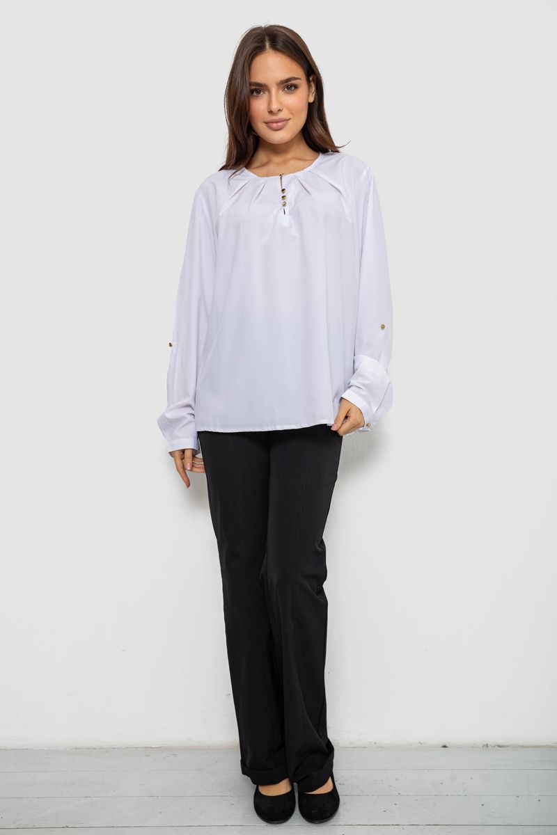 Блуза однотонна, колір білий, 230R1122-6