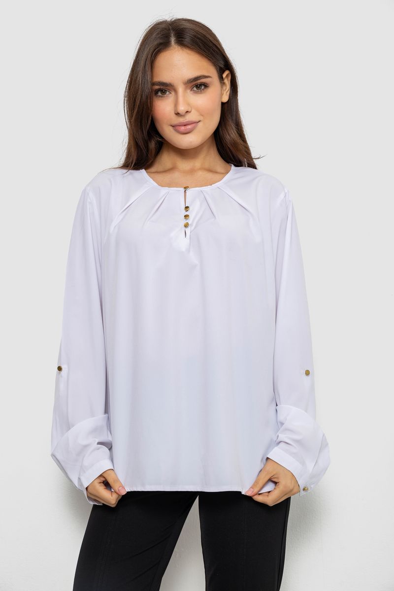Блуза однотонна, колір білий, 230R1122-6