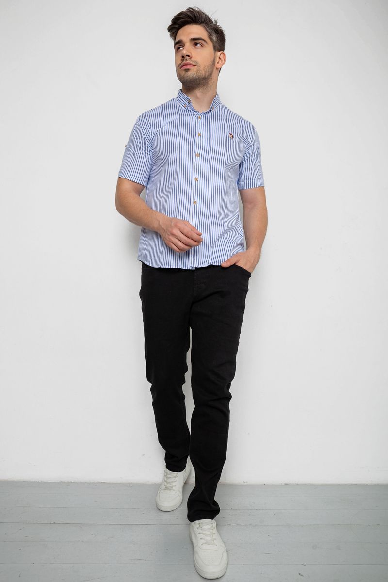 Сорочка чоловіча в смужку, колір біло-синій, 214R835