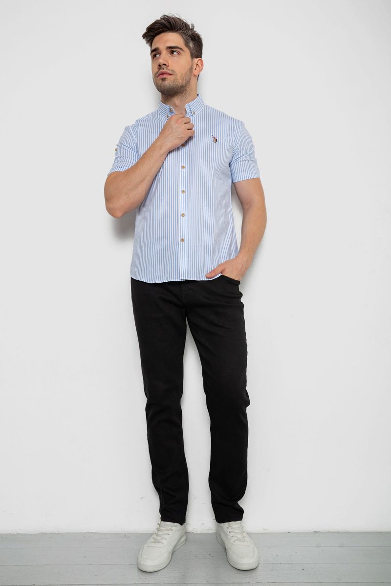 Сорочка чоловіча в смужку, колір біло-блакитний, 214R835