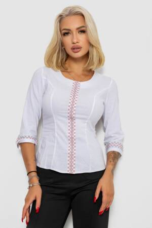 Блуза класична з вишивкою, колір білий, 230R03-1