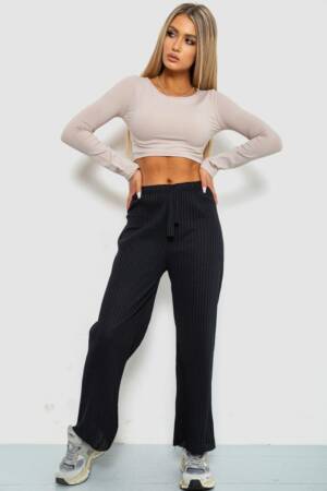 Штани жіночі в рубчик, колір чорний, 238R57853