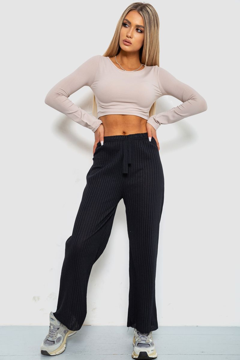 Штани жіночі в рубчик, колір чорний, 238R57853