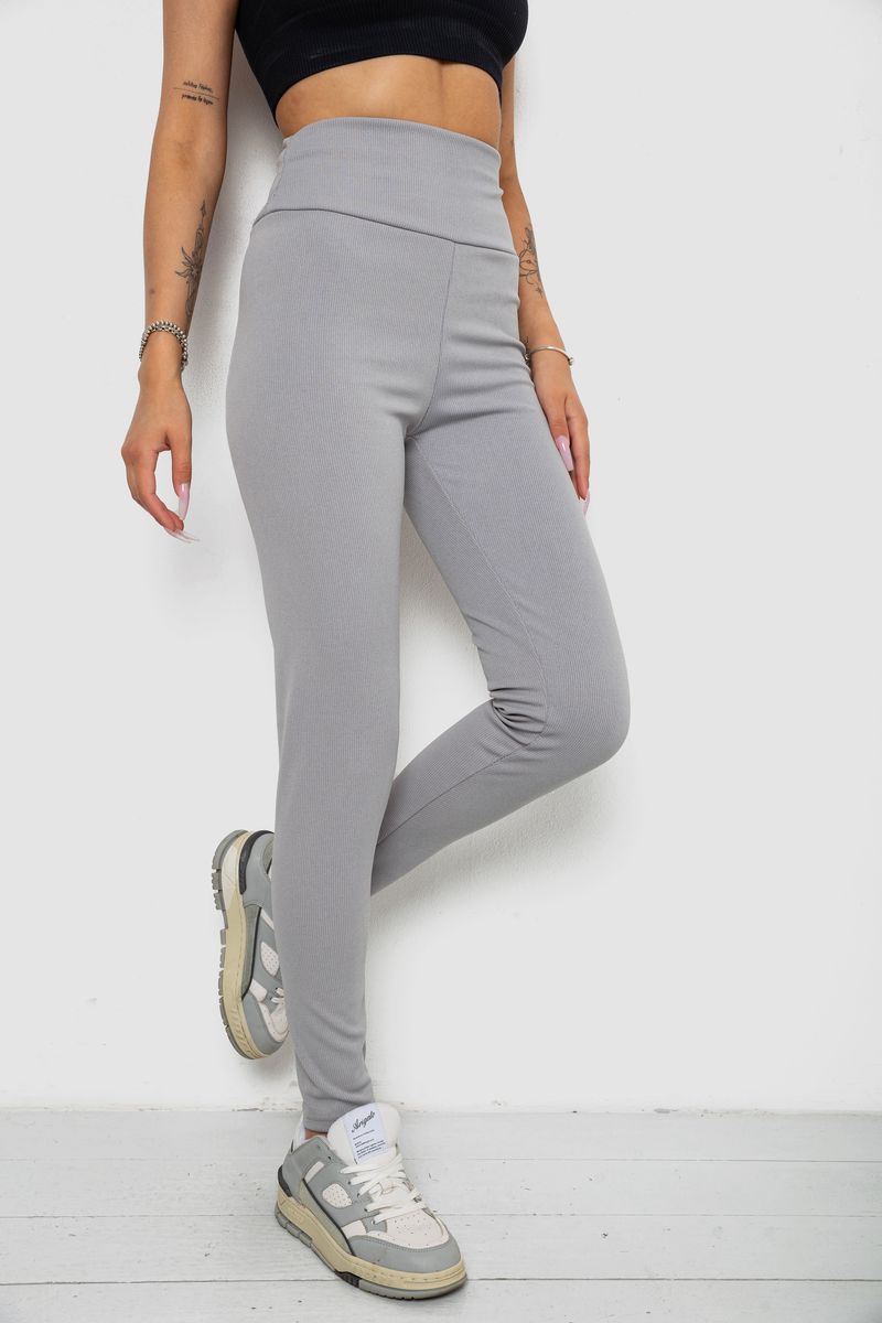 Лосини однотонні у рубчик утеплені на флісі, колір сірий, 238R605-1 - Зображення 3