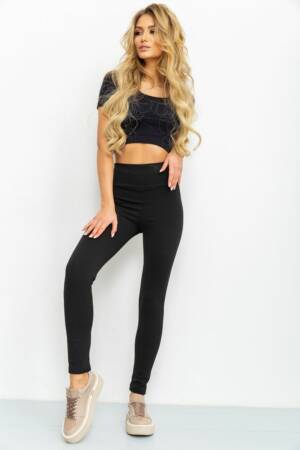 Лосини однотонні у рубчик утеплені на флісі, колір чорний, 238R605-1