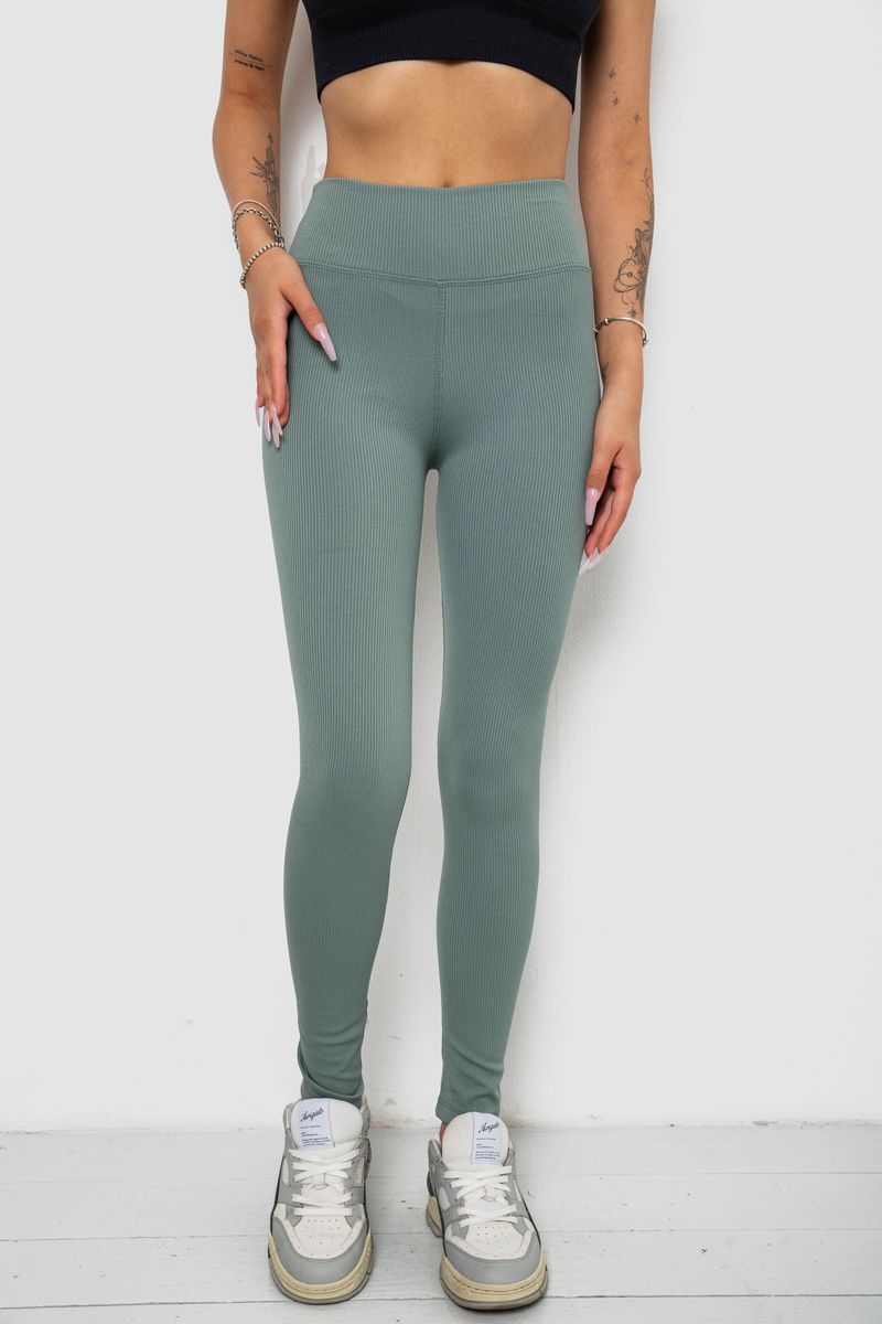 Лосини однотонні у рубчик утеплені на флісі, колір оливковий, 238R605-1