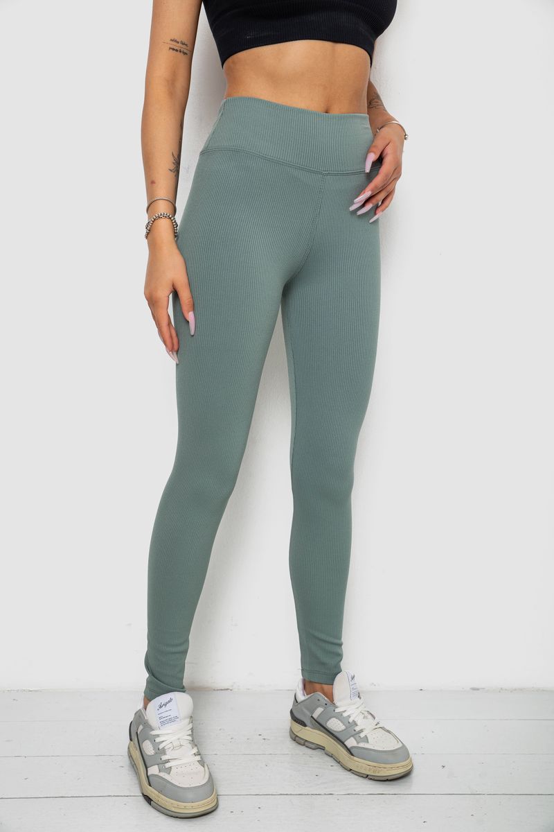 Лосини однотонні у рубчик утеплені на флісі, колір оливковий, 238R605-1 - Зображення 3