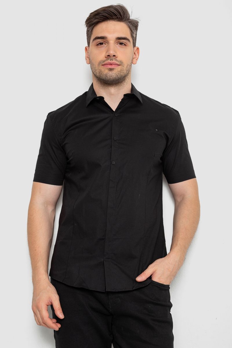 Сорочка чоловіча однотонна, колір чорний, 214R7117
