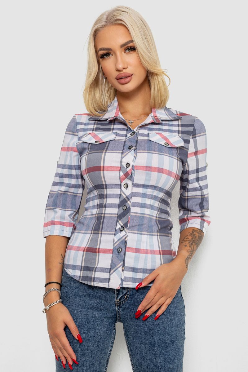Сорочка жіноча в клітку, колір молочно-сірий, 230R063