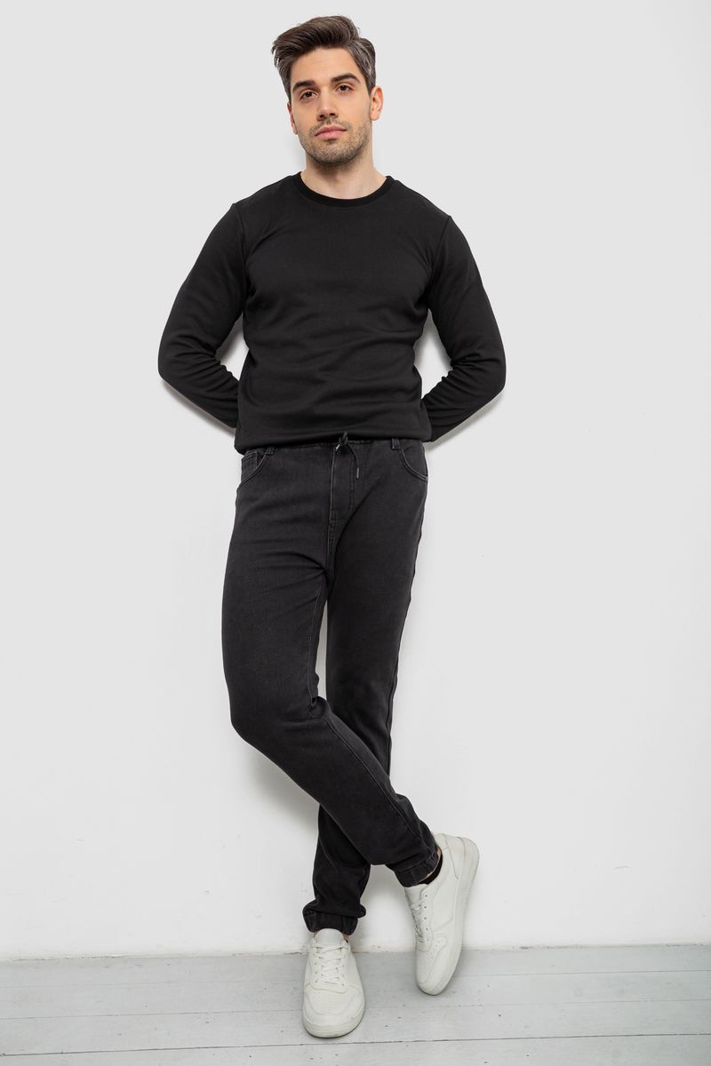 Джинси чоловічі на резинці утеплені, колір чорний, 244R666