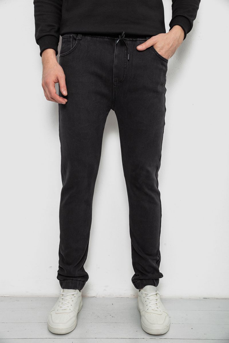 Джинси чоловічі на резинці утеплені, колір чорний, 244R666