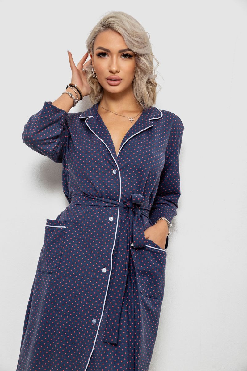 Халат жіночий домашній в горошок, колір синій, 257R334