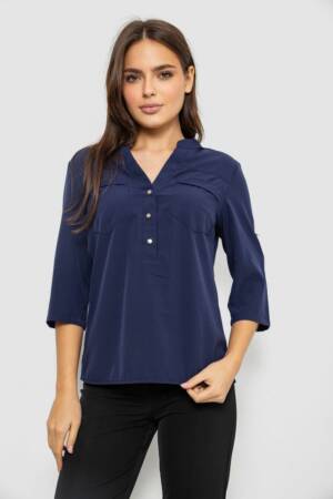 Блуза однотонна, колір синій, 230R96-1
