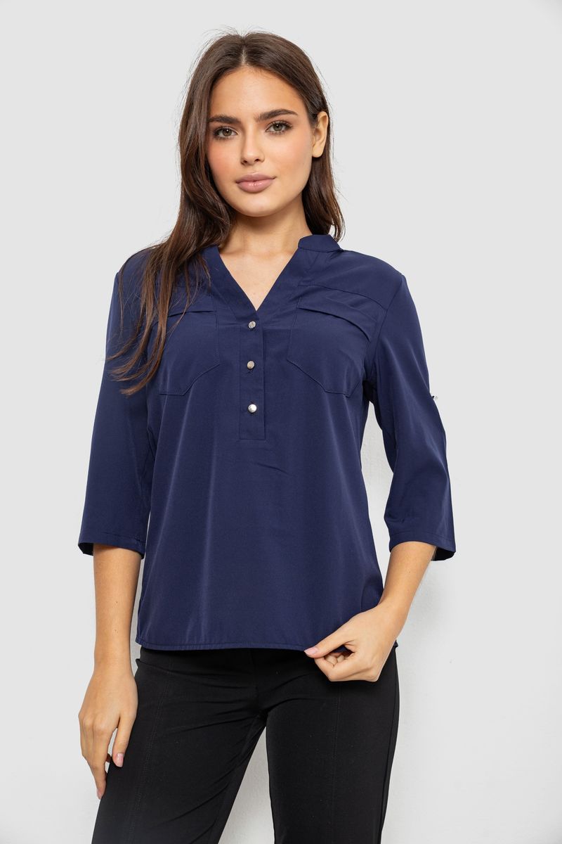 Блуза однотонна, колір синій, 230R96-1