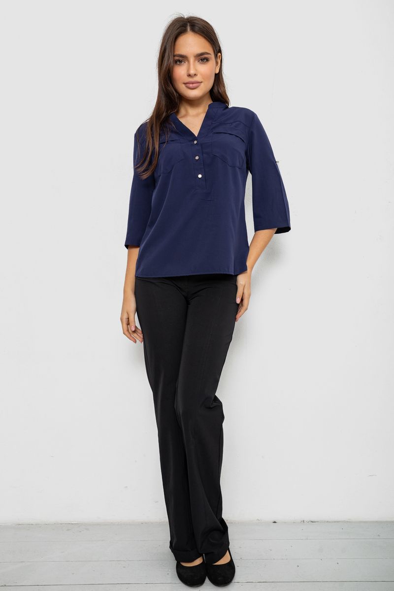 Блуза однотонна, колір синій, 230R96-1
