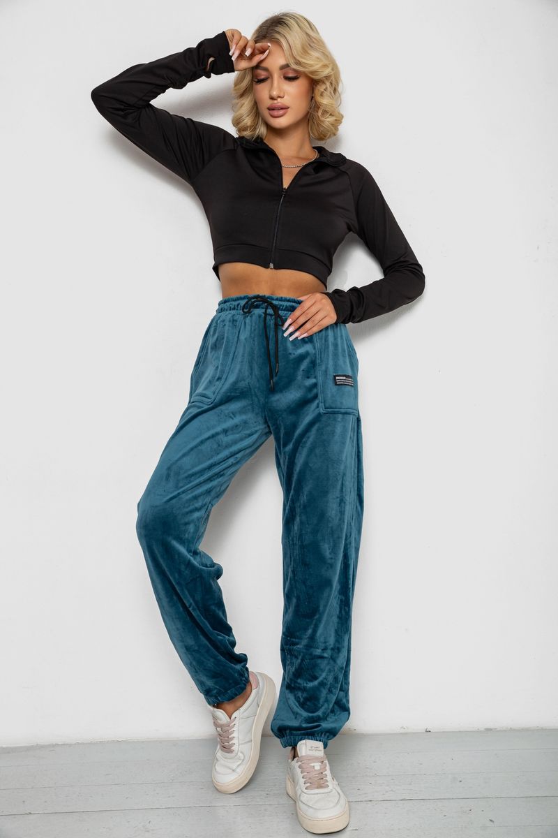 Спортивні штани велюрові жіночі на флісі, колір смарагдовий, 238R58645