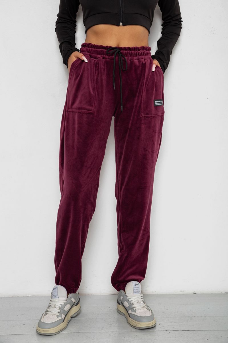 Спортивні штани велюрові жіночі на флісі, колір бордовий, 238R58645