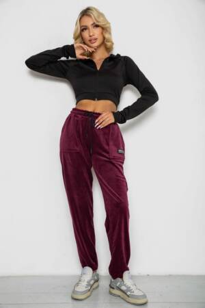 Спортивні штани велюрові жіночі на флісі, колір бордовий, 238R58645