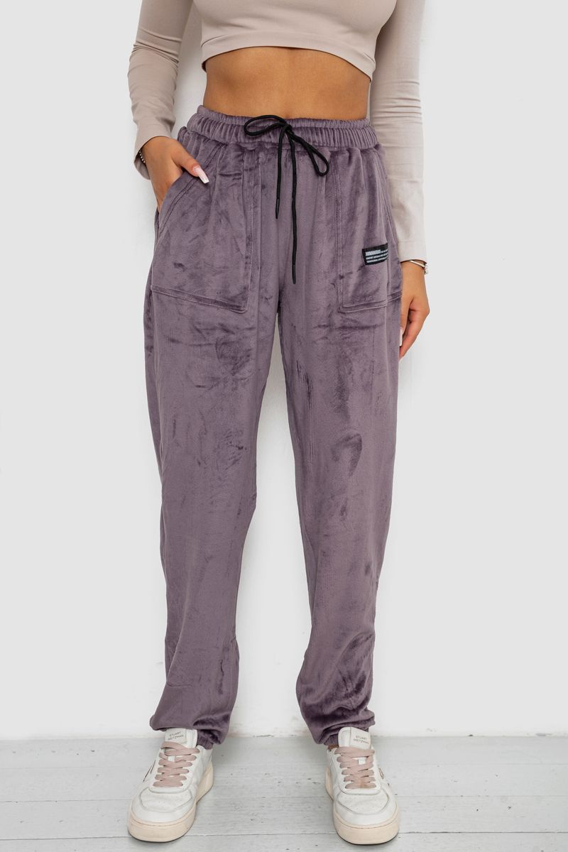 Спортивні штани велюрові жіночі на флісі, колір сливовий, 238R58645