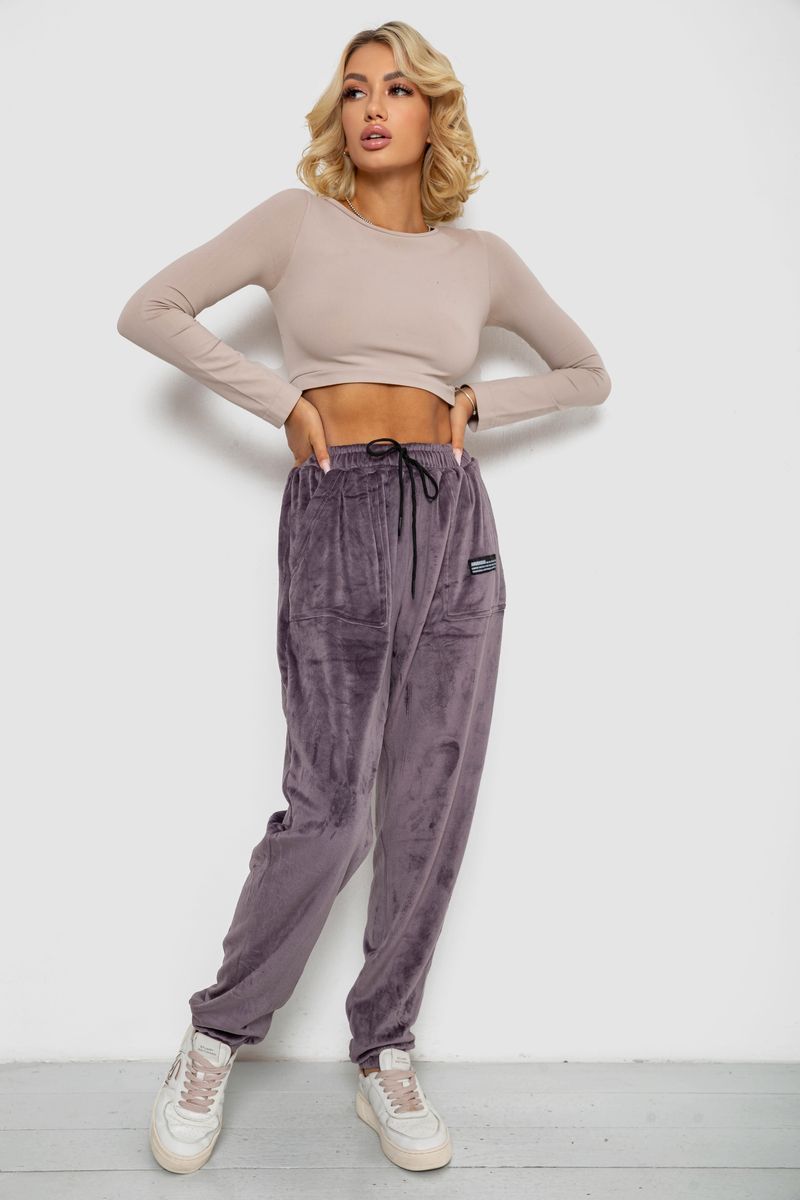 Спортивні штани велюрові жіночі на флісі, колір сливовий, 238R58645