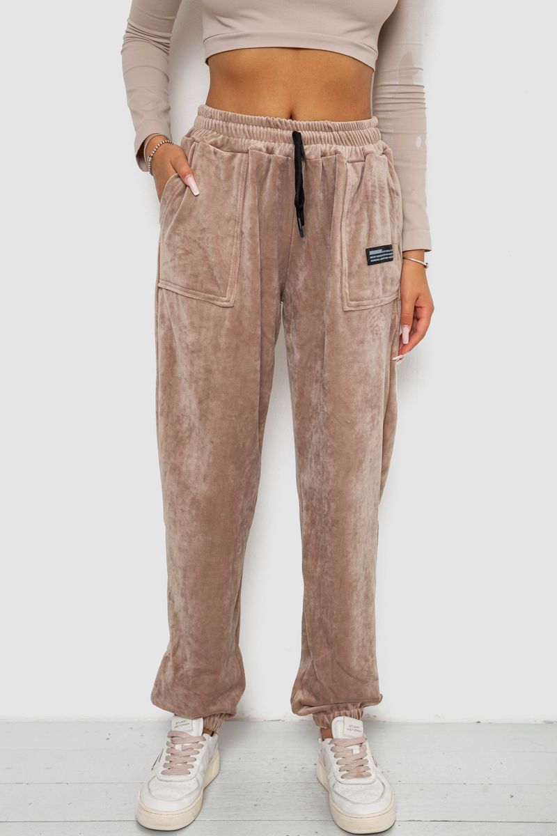 Спортивні штани велюрові жіночі на флісі, колір бежевий, 238R58645