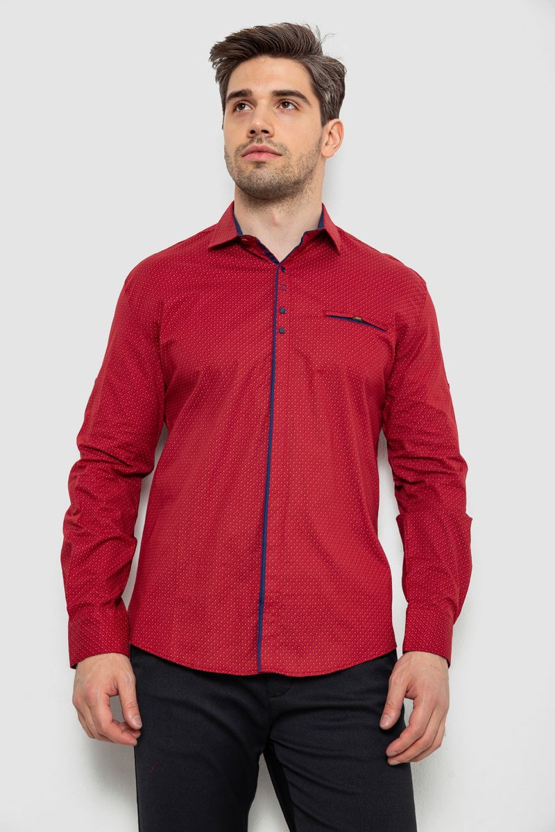 Сорочка чоловіча з принтом, колір бордовий, 214R7004-1