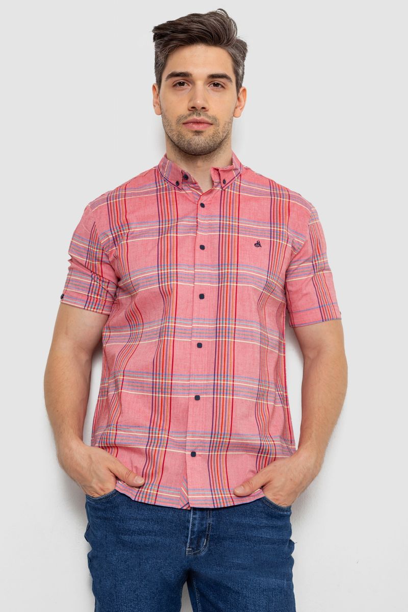 Сорочка чоловіча в клітку, колір кораловий, 214R244564