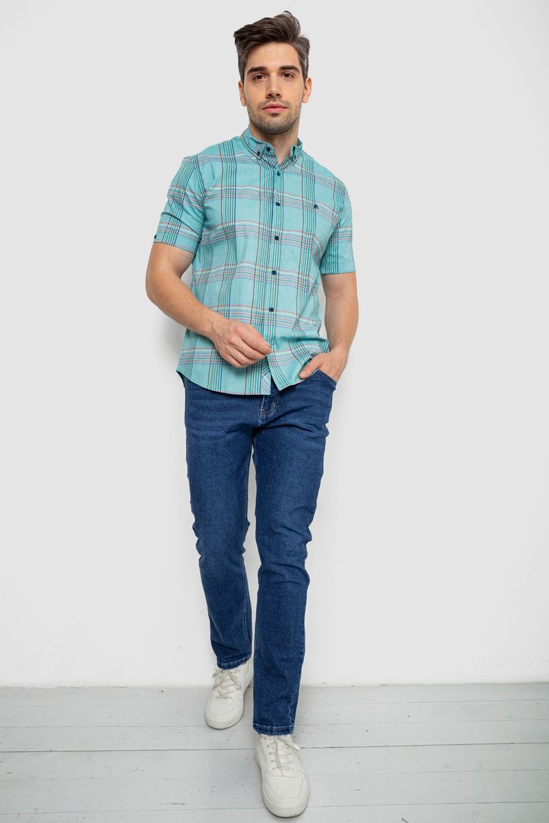 Сорочка чоловіча в клітку, колір бірюзовий, 214R244564