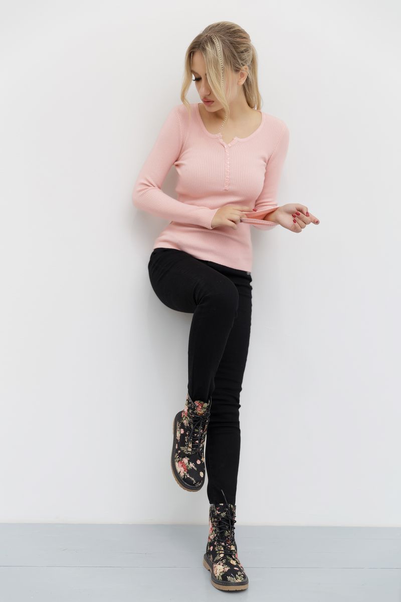 Кофта жіноча базова в рубчик, колір світло-рожевий, 204R002