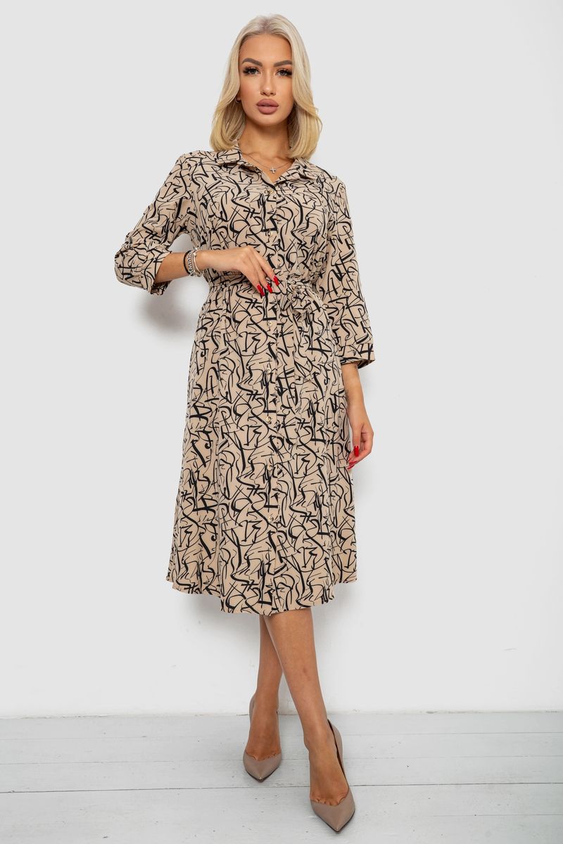 Сукня софт на ґудзиках з принтом, колір мокко, 230R117