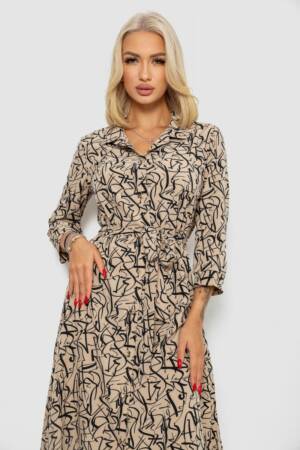 Сукня софт на ґудзиках з принтом, колір мокко, 230R117