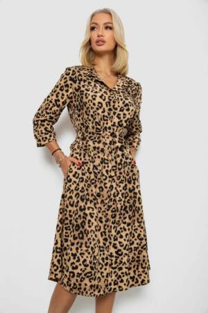 Сукня софт на ґудзиках з принтом, колір бежевий, 230R117